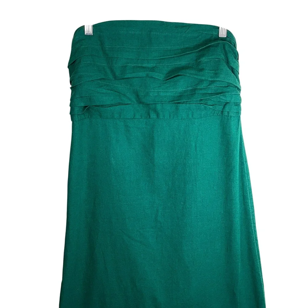 Abercrombie & Fitch Green Linen Blend Strapless Pleated Maxi Dress LT Large Tall